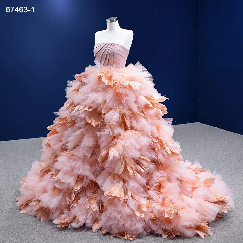 Jancember RSM67463-1 Pink Princess Bridal Ruffle Ball Gown Bridal Wedding  Dress