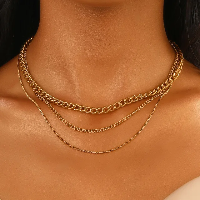 2024 Hip Hop Punk Chain Three-piece Necklace for Women Instagram Triple-layered Collarbone Unisex Necklace