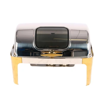 Buphex 723CGH-1 Rectangle Chafer Stainless deluxe roll top Gold Chafing Dish For catering kitchen Hotel Restaurant Buffet