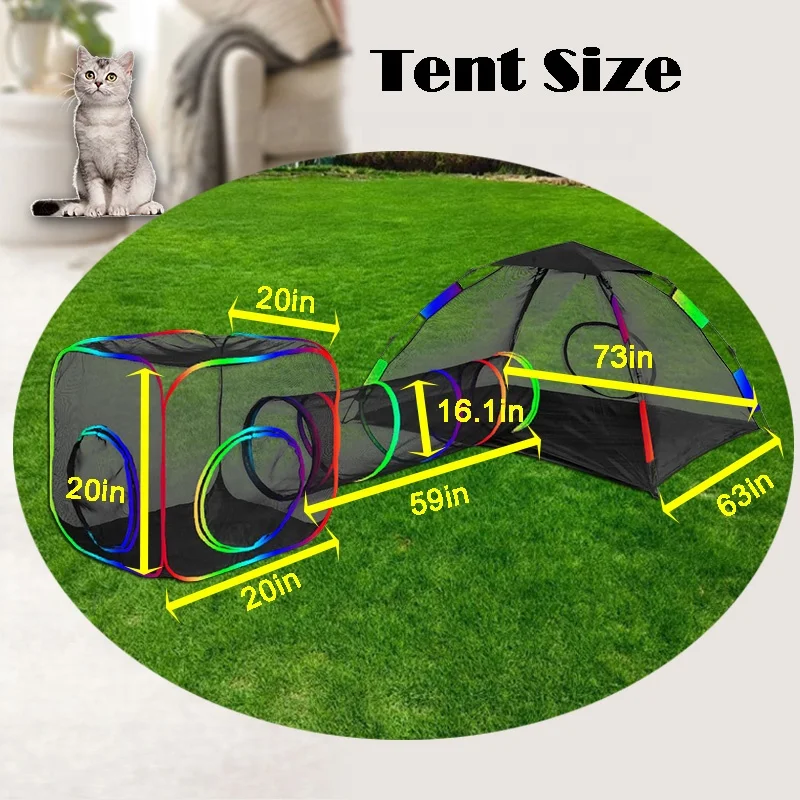 3 in 1 Rainbow One Touch Pet Playpen with Tunnel Playground for Rabbit Cats Ferrets Small Animal Big Cat Enclosures