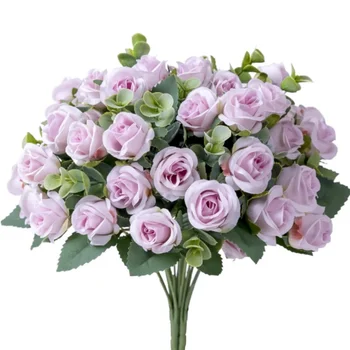 Artificial Silk Rose Flowers with Eucalyptus Leaves Purple Floral for Wedding Centerpieces Bouquet  Arrangements Valentine's Day