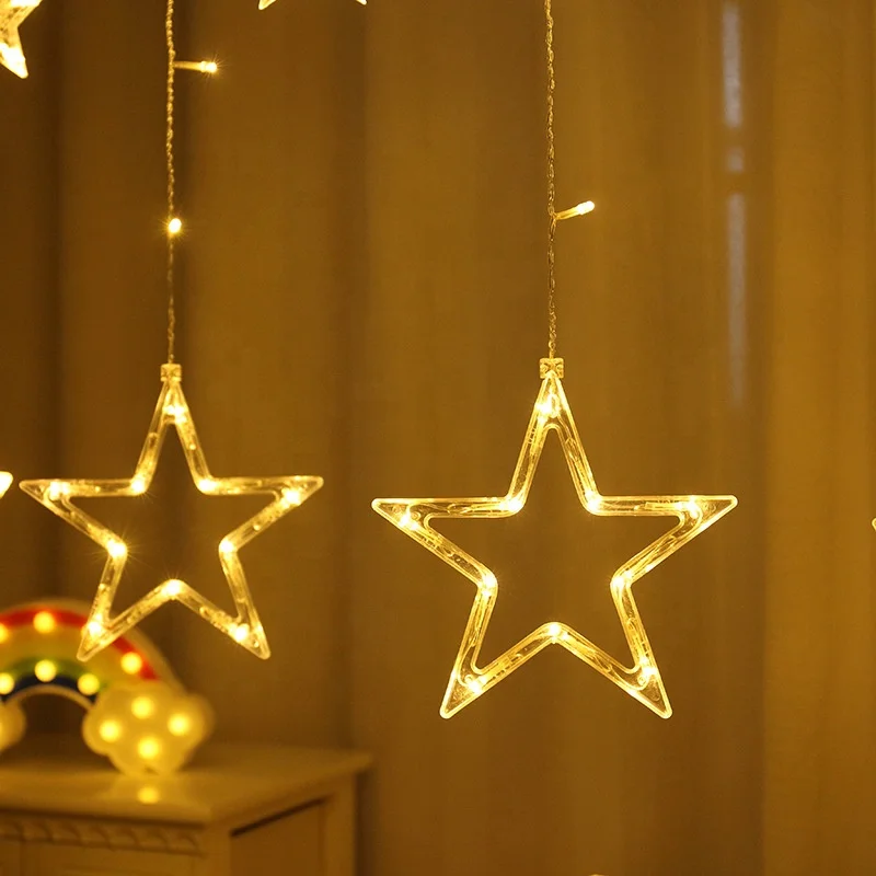 Moon Star String Battery Operated Icicle Fairy Light Multi-Color Christmas and Halloween Party Window Decoration