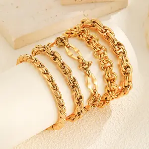 Fashion Waterproof Non Tarnish Jewelry Twist Geometric Bracelets Gold Plated Stainless Steel Link Chain Bracelet