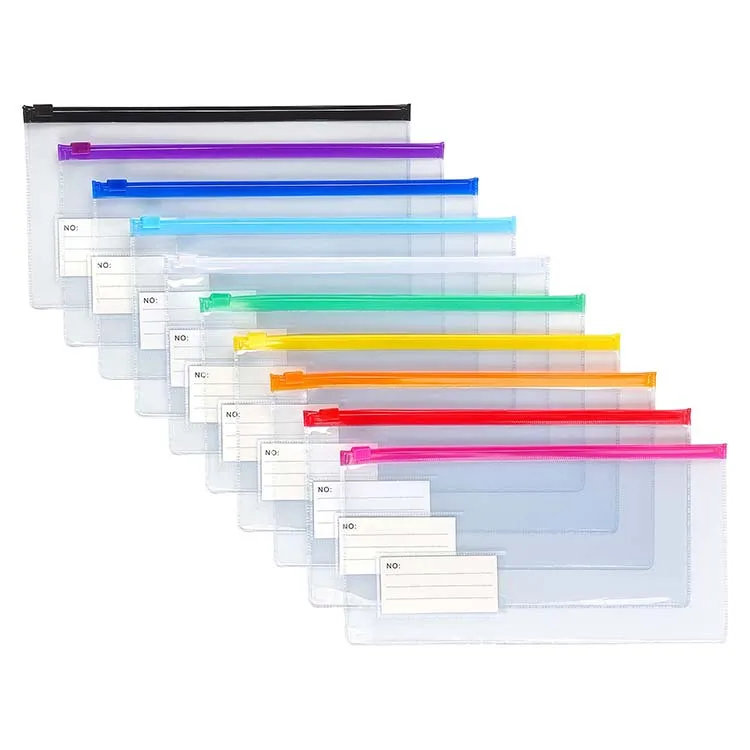 School Office Clear Custom PVC Vinyl A6 Poly Zip Lock Envelopes Zipper Pouch Transparent File Plastic Documents Bag