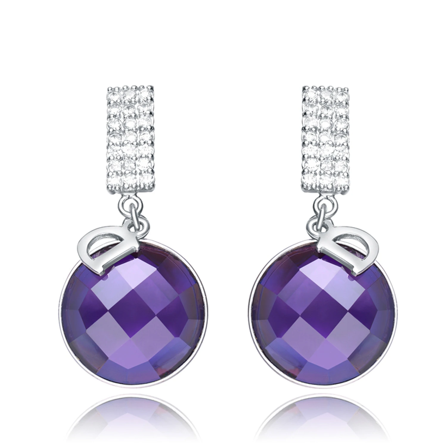 Fashion Earring 925 Sterling Silver Purple CZ pendant Women Gift Earring Drop Jewelry(图3)