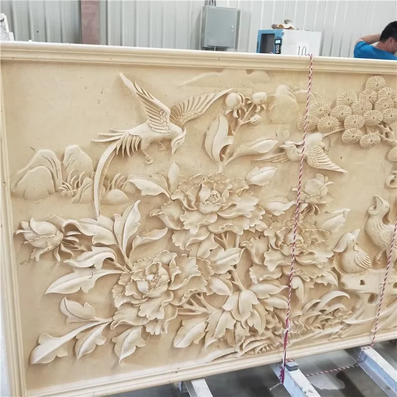 product yellow sandstone hand made carved indoor wall art stone decoration-3