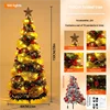 Árbol de Navidad plegable preiluminado de 1,5 m con hojas verdes y cinta de encaje