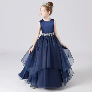 Wholesale Customizable Children's Piano Birthday Evening Gown Dress Princess with 3D Broken Diamond Bow Waist Big Bow for Kids