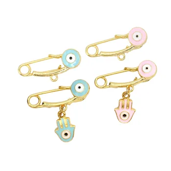 2.9cm 1 Loop Mini Evil Eye Baby Pins Enamel DIY Craft Islamic Muslim Safety Pins Allah Baby Stroller Pin for Kids Jewelry Making