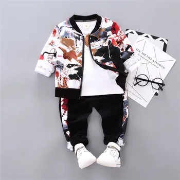 Round Collar Boy Clothing Sets Autumn Spring Toddler Boy Jackets and Long Sleeve Shirt with Pant 3pc Sportswear Kid Clothes