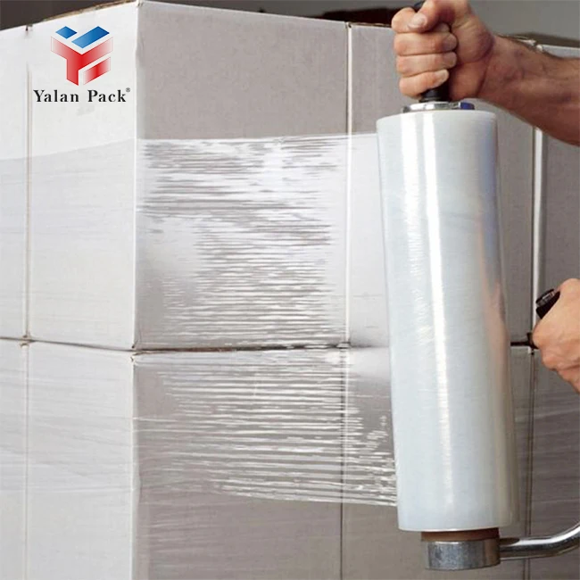 Yalanpack LLDPE Manufacturer Made Pallet Wrap Stretch Wrap Film Roll Handle Stretch Film Chinese Packaging Free Transparent Moisture Proof
