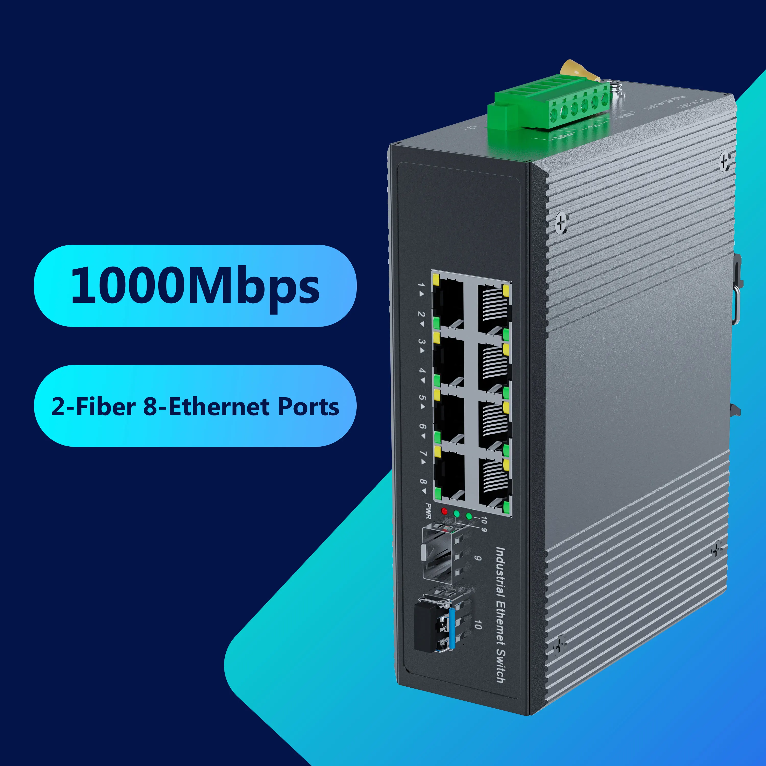 2 Fiber (SFP) 8 RJ45 Ports 20G Backplane 16K MAC Table Industrial Unmanaged Gigabit Switch