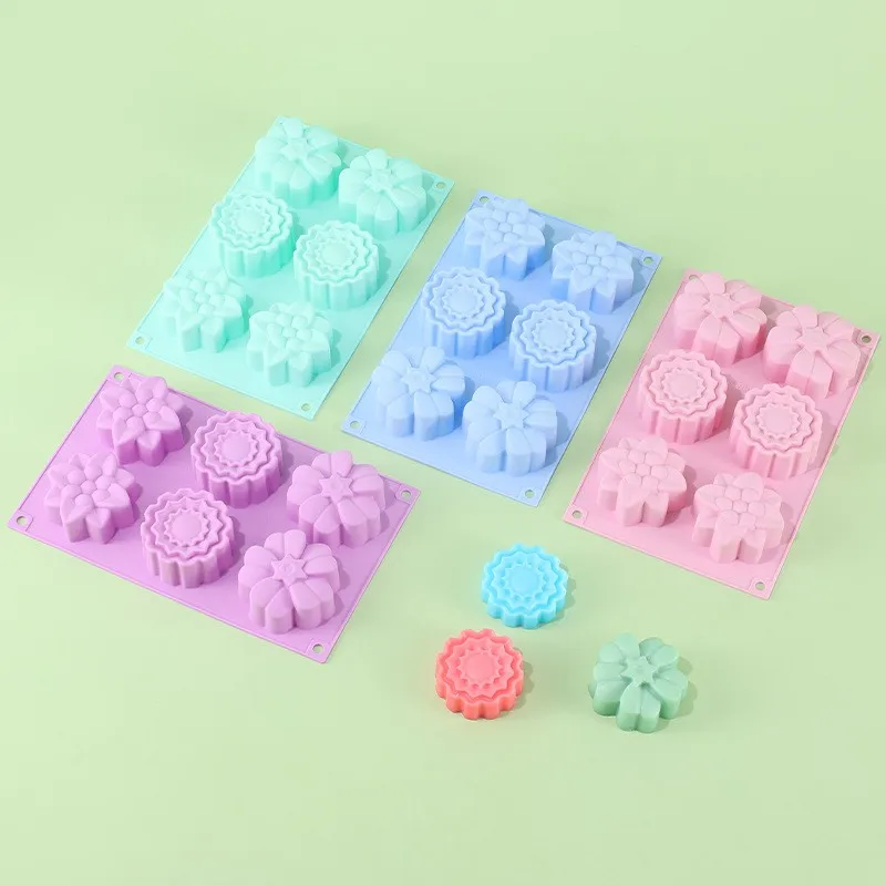 6-Cavity 100% Food Grade Silicone Flower Molds for Making Soap Cake Mooncake Embossed Spring Flowers