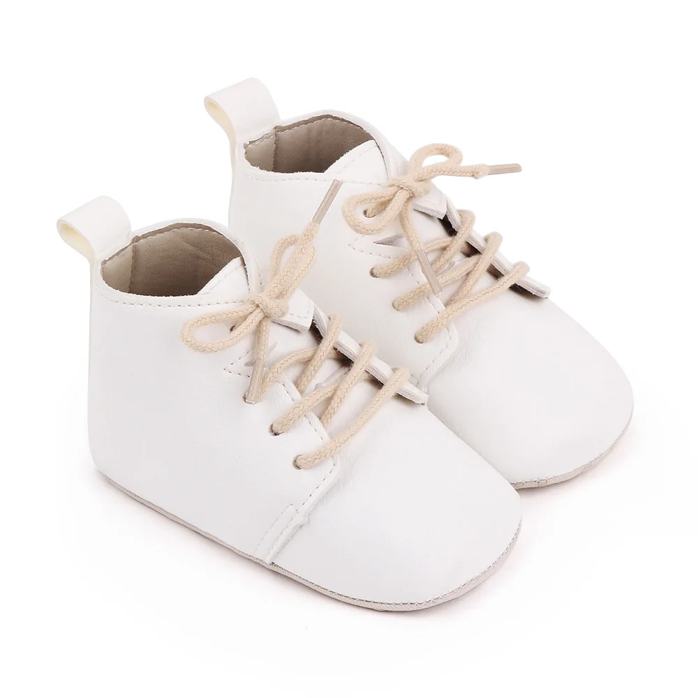Spring and Autumn Baby Girls PU Leather British Style Front Lace-up Solid Color Infants Walking Shoes details