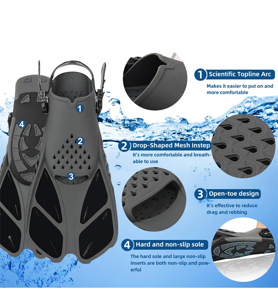 Adjustable Adult Swimming Fins Foot Flippers Diving Fins Beginner Water