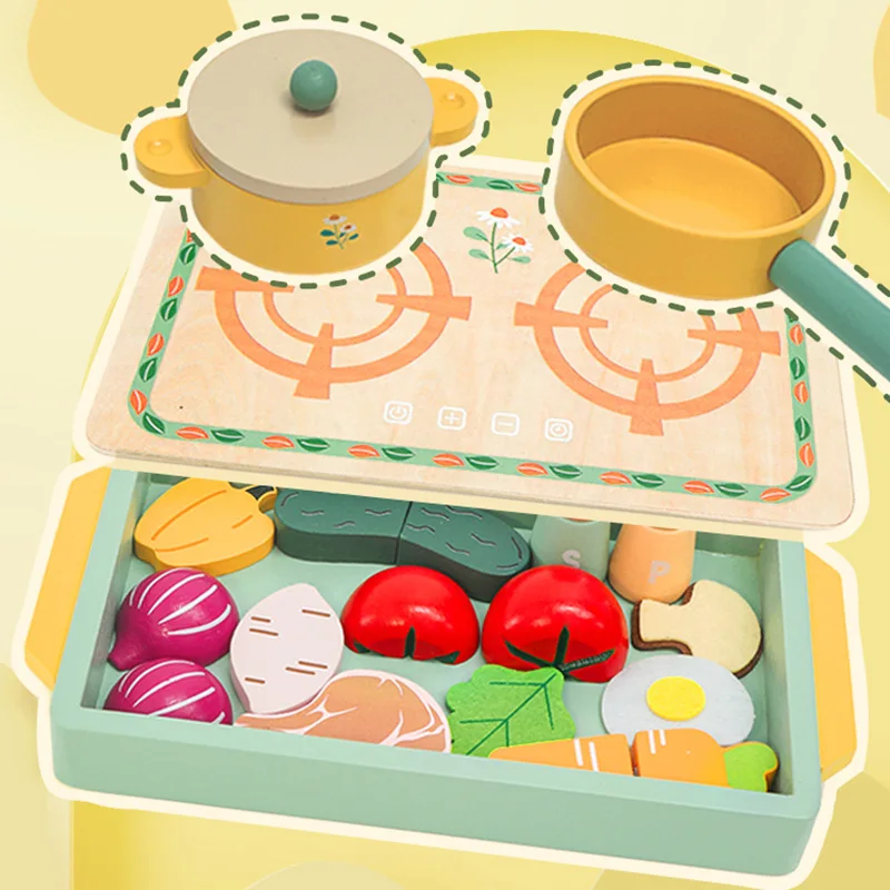 CPC CE Certificated Mini Wooden Fruit & Vegetable Cutting Toy Educational Pretend Play Kitchen Accessories Set for Toddlers
