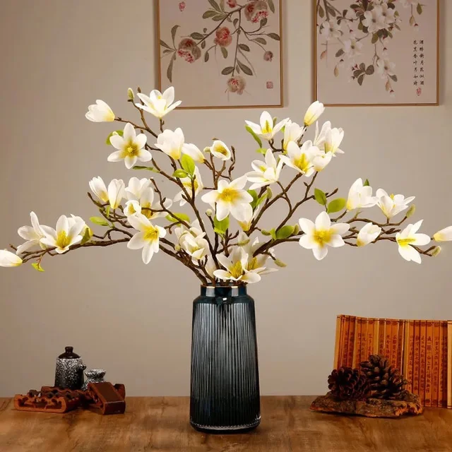 High Quality plastic and silk  Real Touch Artificial Magnolia Flower Branch for Wedding Home Decoration