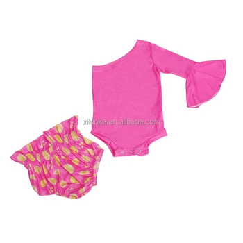 Boutique Rose Red Children's Clothing Set Horn Sleeve One-piece Bloomer Suit