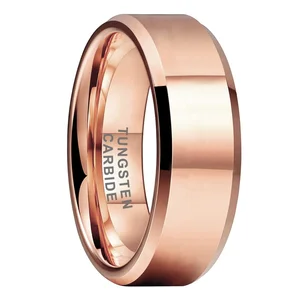 Coolstyle Jewelry Wholesale 8mm Beveled Polished Rose Gold Tungsten Finger Ring for Men Women Fashion Engagement Wedding Band