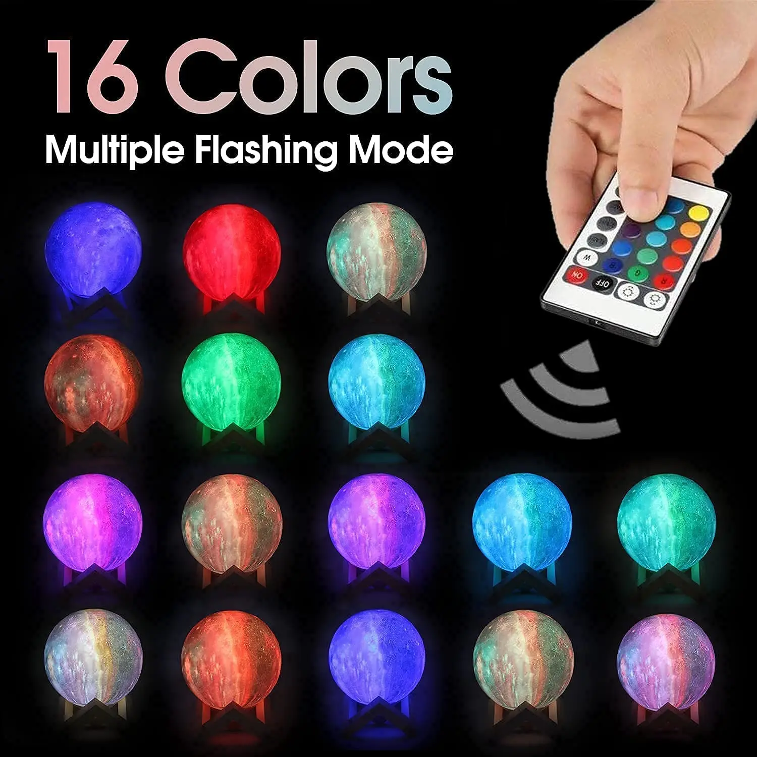 8cmholiday Gift Touch Control 16 Colors Changing 3d Printing Led Bedside Night Light Moon Planet