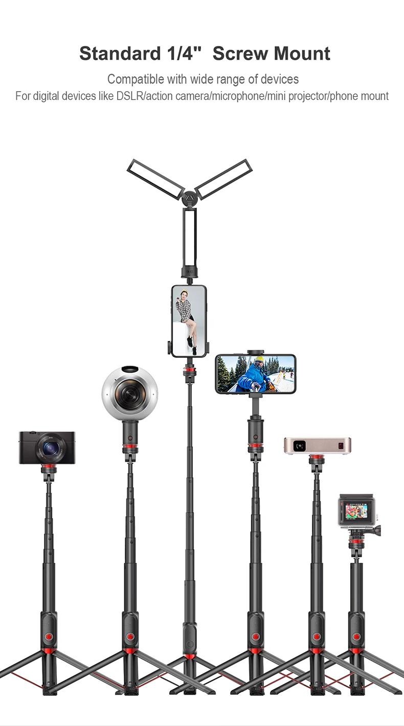 1.5m Extension All In One Multifunctional Long Selfie Stick Compact