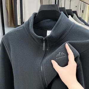 Men's Lightweight Warm Stand Collar Fleece Jacket with Zip Front for Outdoor Hiking Camping & Sports