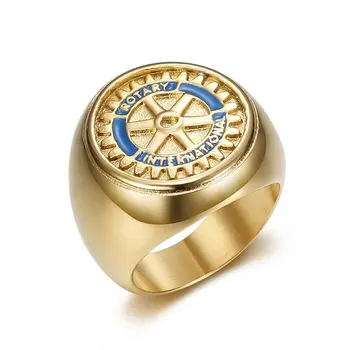 RFJEWEL Hot Retro Punk Hip Hop Stainless steel Gold/Silver Plated Rotary Club Emblem Rings