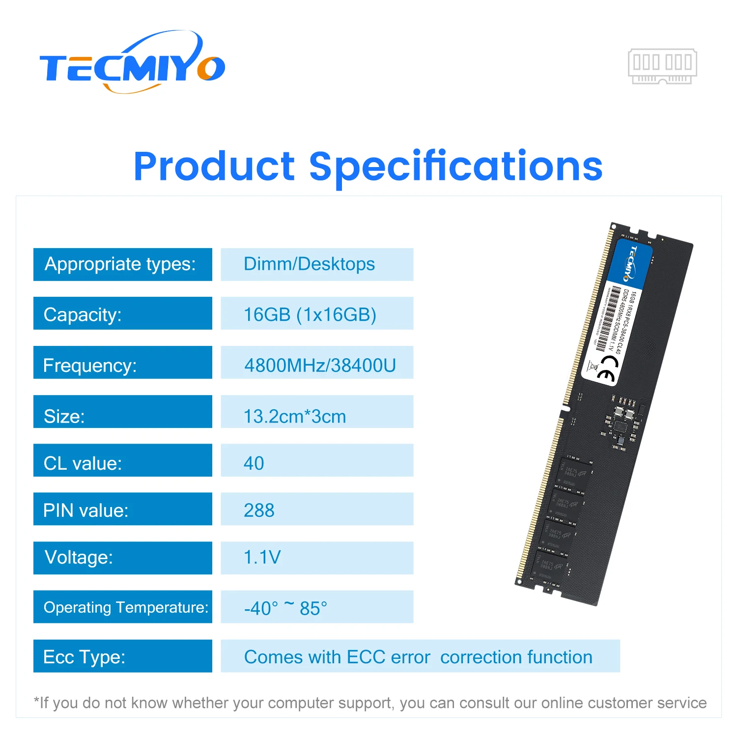 Оперативная память Tecmiyo для компьютера 4 ГБ 8 16 32 Ddr2 Ddr3 Ddr4 Ddr5 1600 МГц 2400 2666 3200 ОЗУ игрового ноутбука