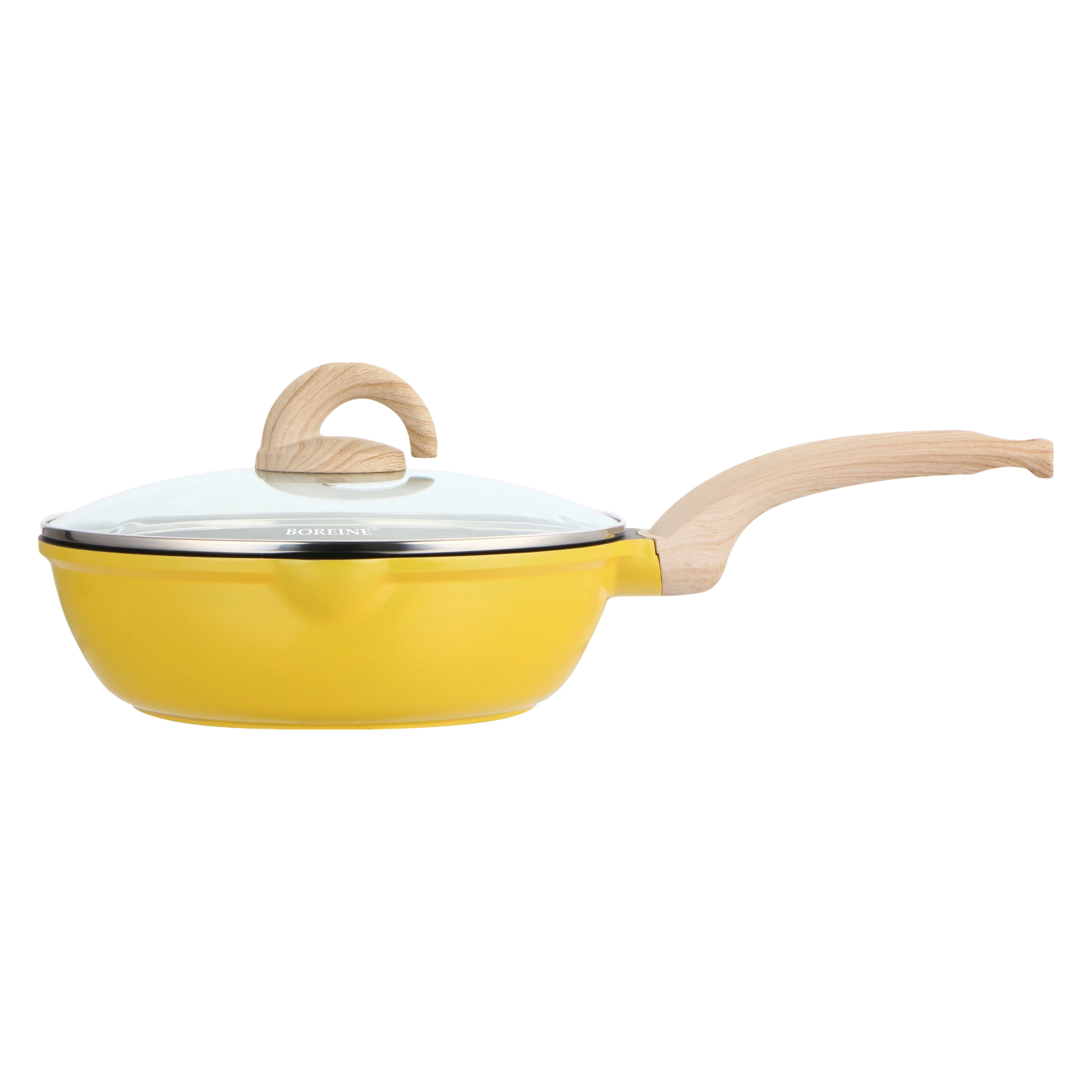BOREINE Kitchen Non Stick Cookware Suate Pan Marble Deep Fry Pan with Maka Color