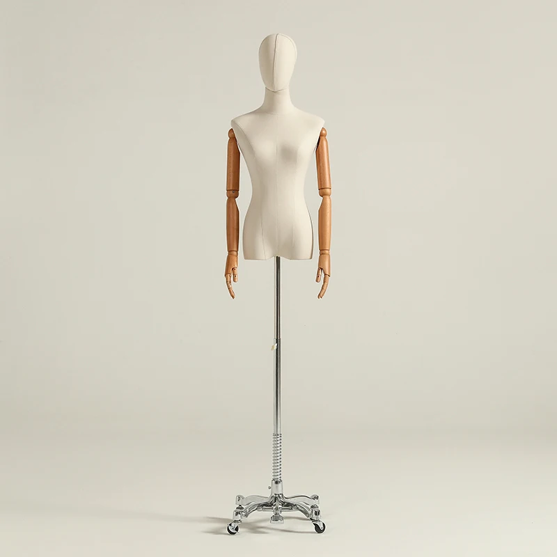 Movable Mannequin Female Wooden Arm Half Body Women Mannequin With Gold ...