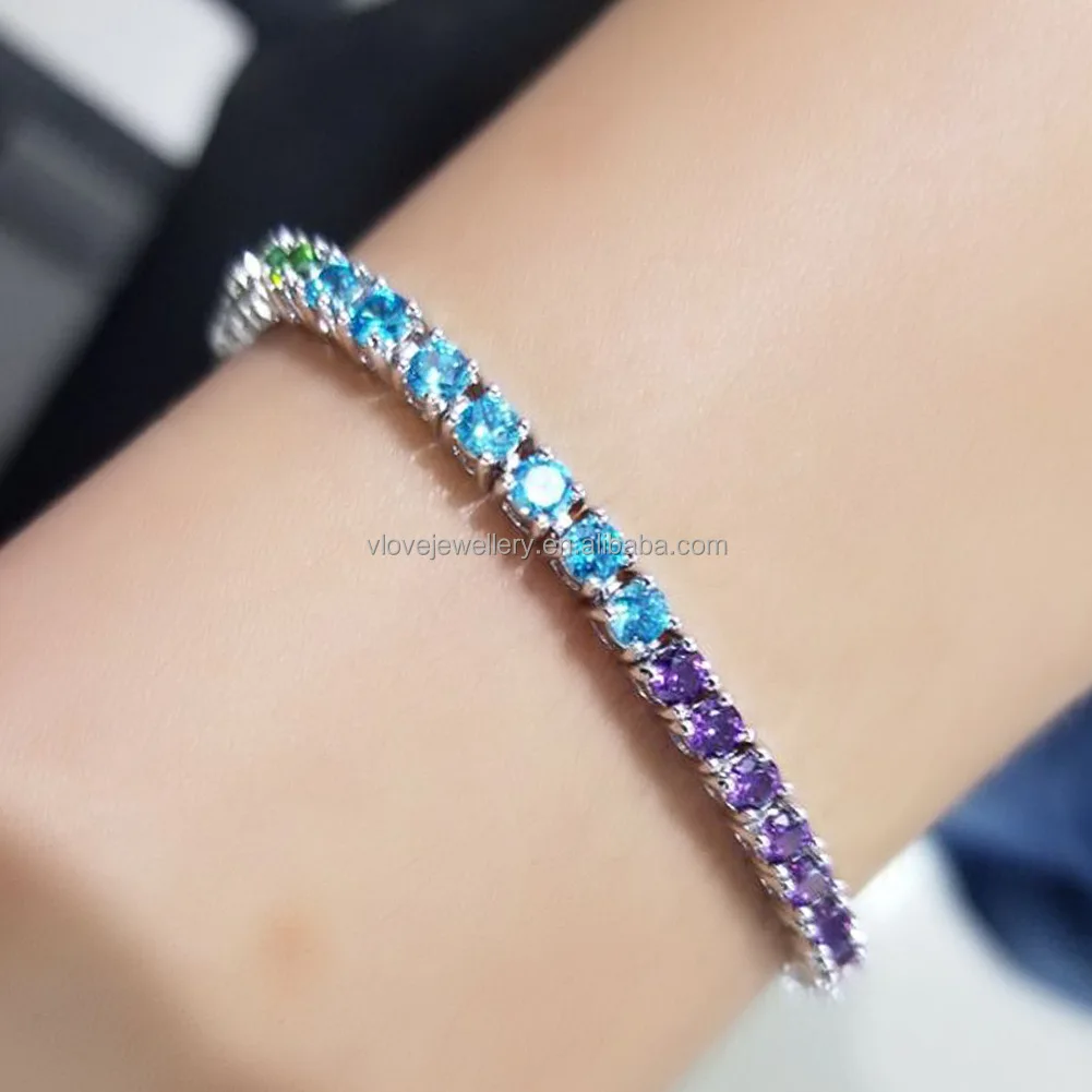 Vlove Jewelry High Quality Rainbow Gemstone Tennis Bracelets For Women