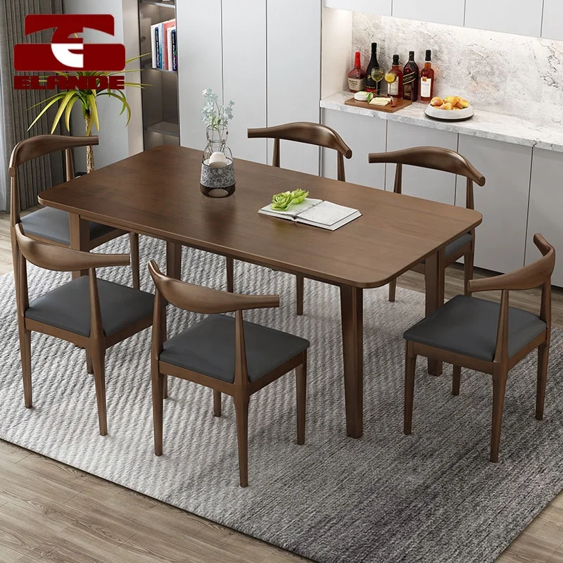 Multifunctional Solid Wood Dining Table and Chair Simple Household Dining Table and Chair Combination for 4 People and 6 People