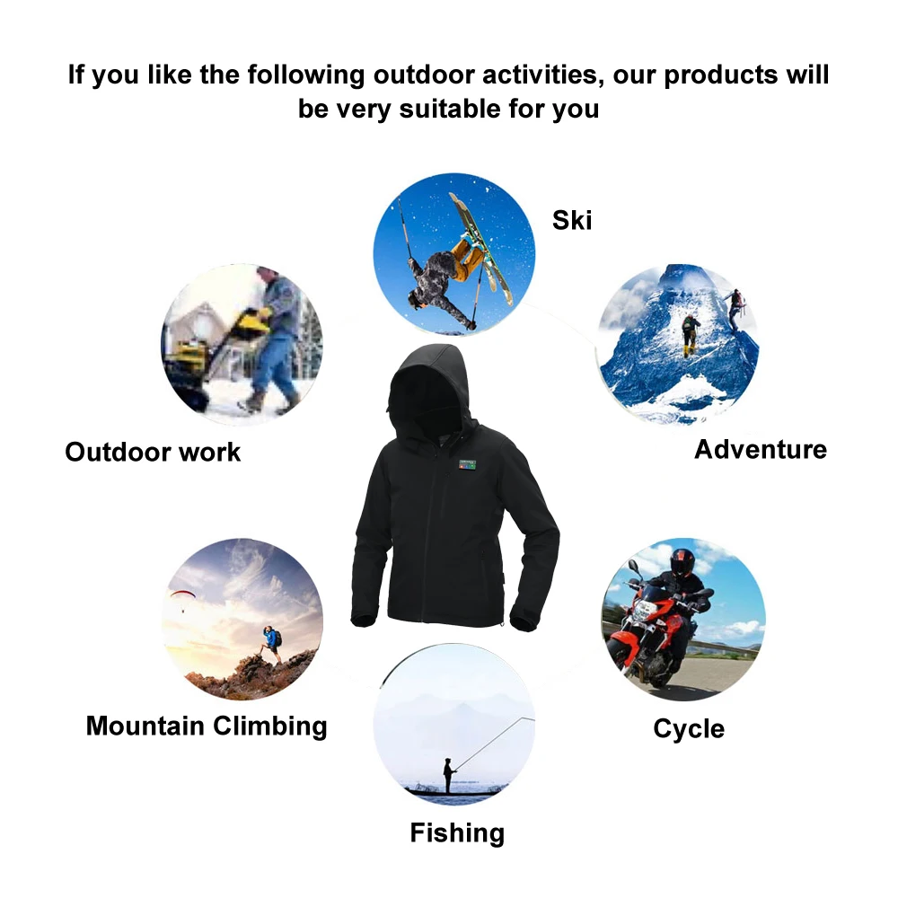 MIDIAN Manufacture Electric Jacket Outdoor Winter Soft Shell Heated Jacket with Detachable Hood and Battery Pack