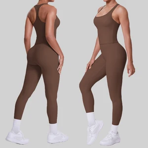 Women's High Quality Sports Vest and Yoga Pants Suit for Casual Running Fitness Breathable Elastic Waist Closure Solid Pattern