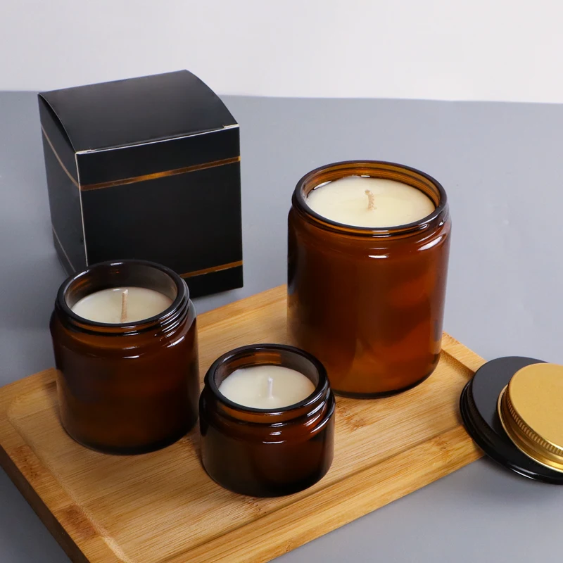 250ml Dark Amber Glass Candle Jar with Lid - Perfect for Home Decor