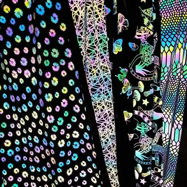 Custom Printing Iridescent  Polyester Spandex Rainbow Reflective Fabric for Fashion Clothes Jacket Material