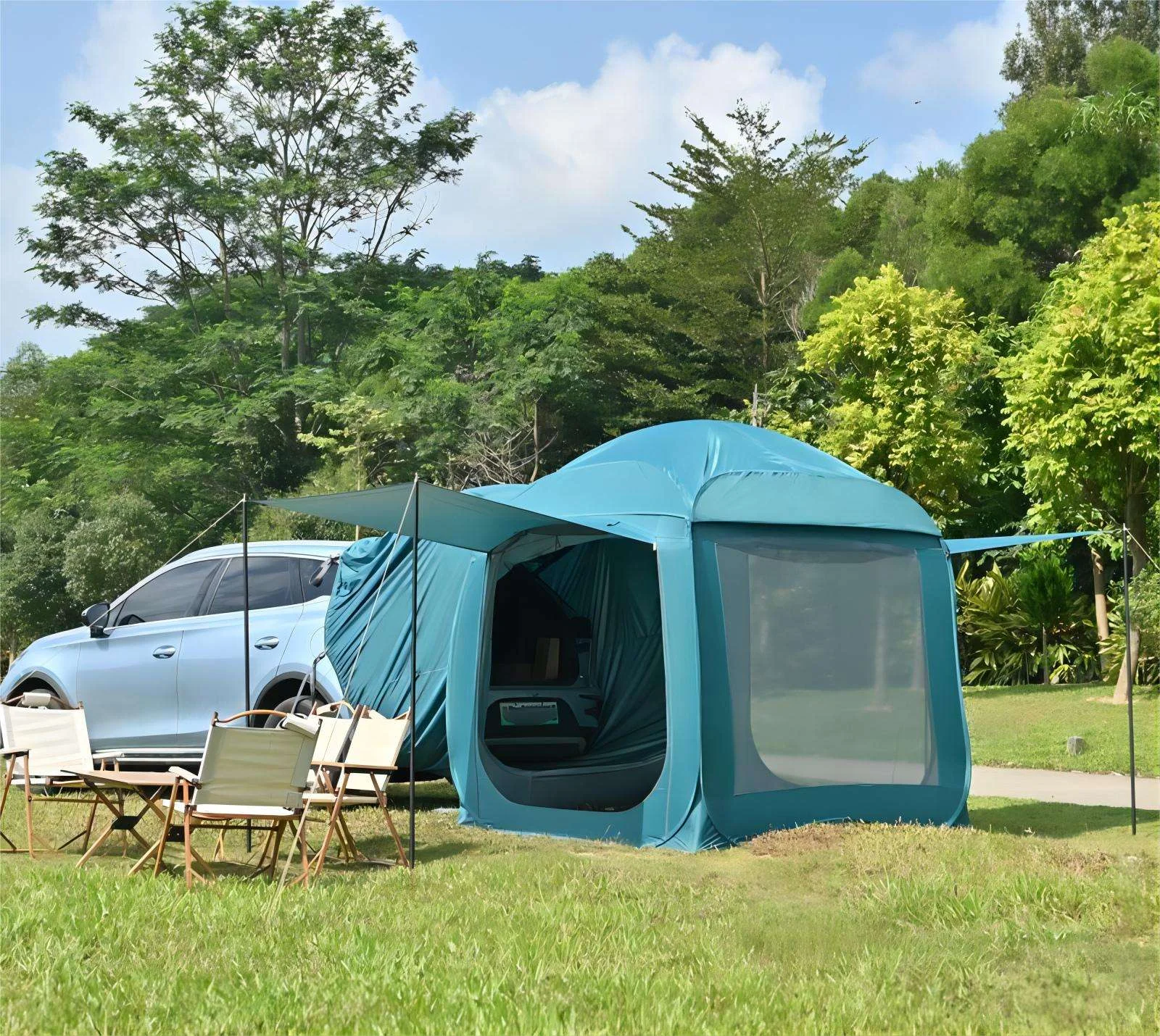 屋外SUV車用テールゲートテント3-4人用クイックセットアップ防水全雨