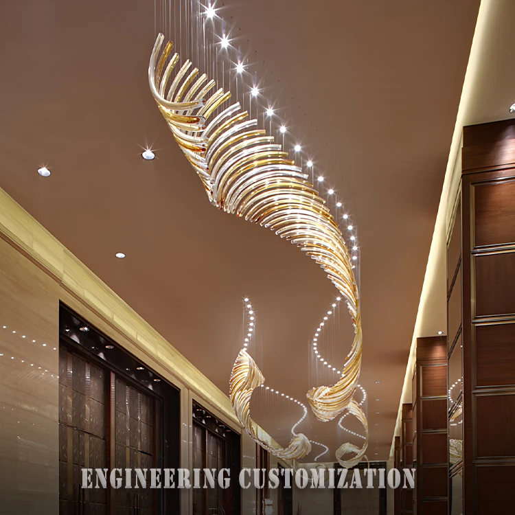 product customizable high end spiral led chandelier gold white crystal elements artistic design residential light pendant for hotel use-2
