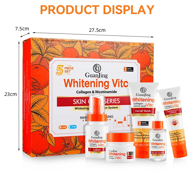 GUANJING New Skin Care Products Vitamin C Whitening Anti Aging Cream Facial Skin Care Gift Set For Women