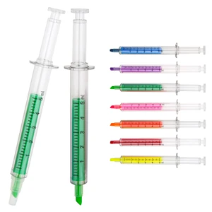 Wholesale Cute Plastic Syringe Injection Highlighter Marker Pen with Custom Logo for Office School Doctor Party Favor Gifts