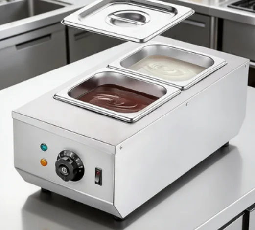 TEBAK 220V Electric Chocolate Melting Pot Machine 2 Tanks Commercial Chocolate Tempering Machine Hot Chocolate Dispenser
