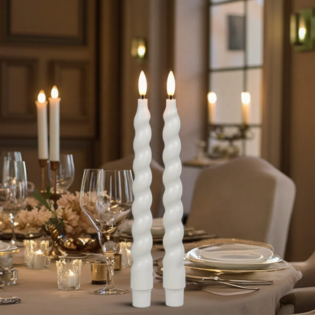 Wholesale Classic Colourful Pastel Twist 3D Real Flame Plastic Spiral LED Taper Flameless Candles for Wedding Easter