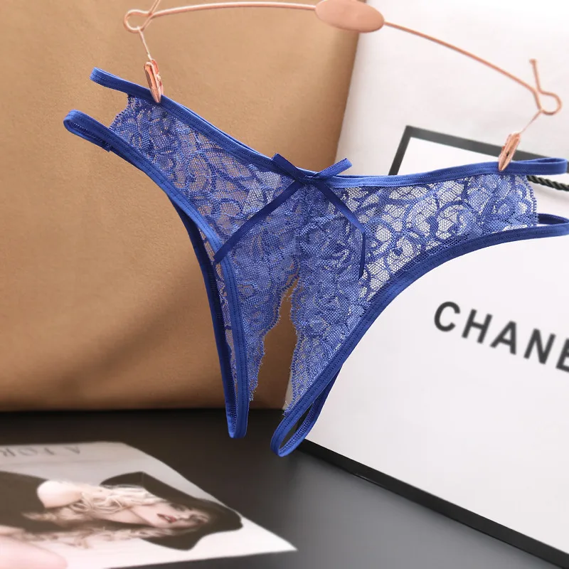 Crotch Opening Transparent G-strings Thongs Solid Bowknot Underwear for Women Lace Pantys  Sexy Lingerie Women's Panties