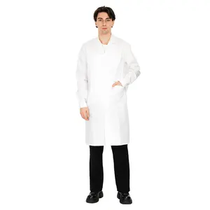 Wholesale Unisex White Lab Coat Long-Sleeved Protective Clothing Hospital Doctor Pharmacy Laboratory Lab Coat with LOGO
