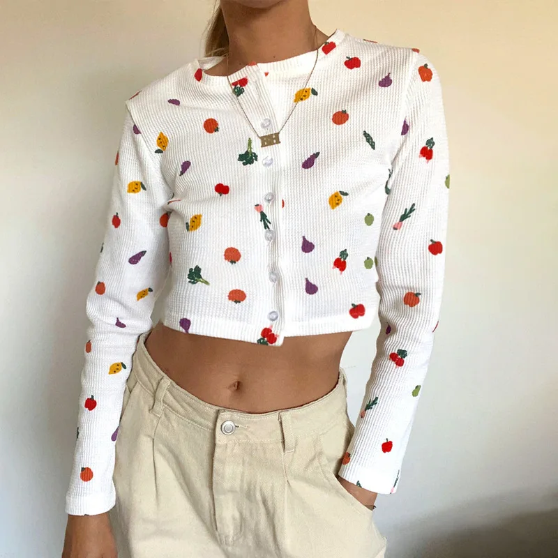 Single-breasted Fruit Printed T-shirt 