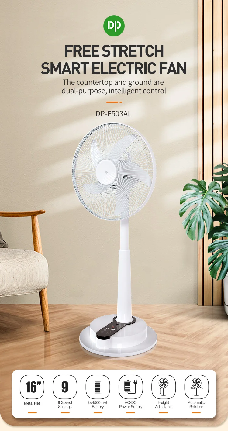16 Inch 9 Speeds Electric Charging Ac Dc Rechargeable Desk Fan Led