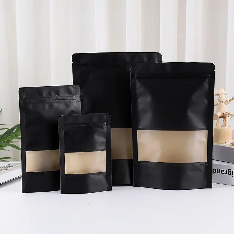 100g 250g 500g 1kg Biodegradable Stock Flat Bottom Brown Kraft Paper Aluminum Foil Coffee Bags With Valve and Ziplock