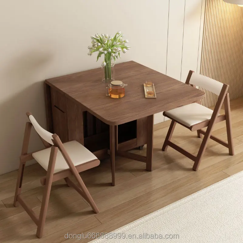 Extendable Wooden Dining Table for Small Spaces Modern Design