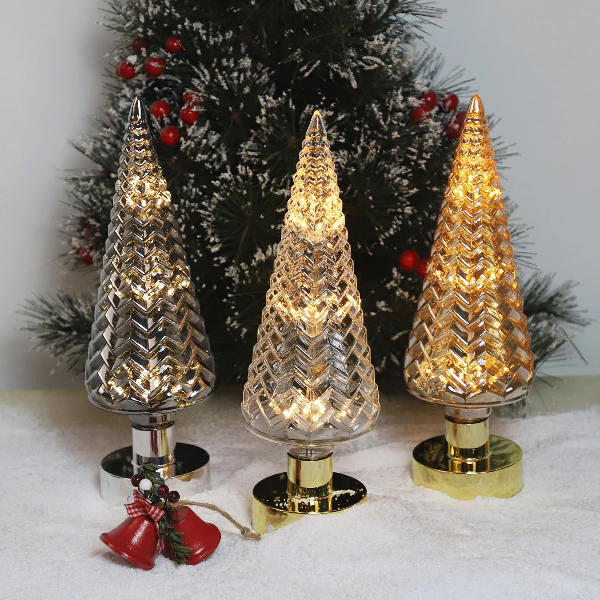 luxury rotatable christmas tree decorations artifical led glass christmas tree table decoration