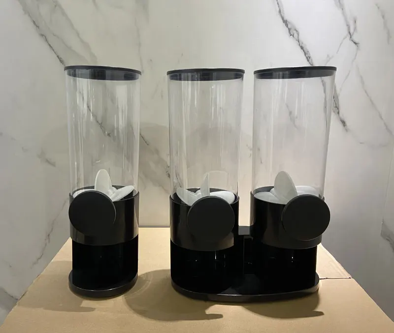 New Plastic Black Cereal Dispenser Double Cereal Dispenser For Oatmeal
